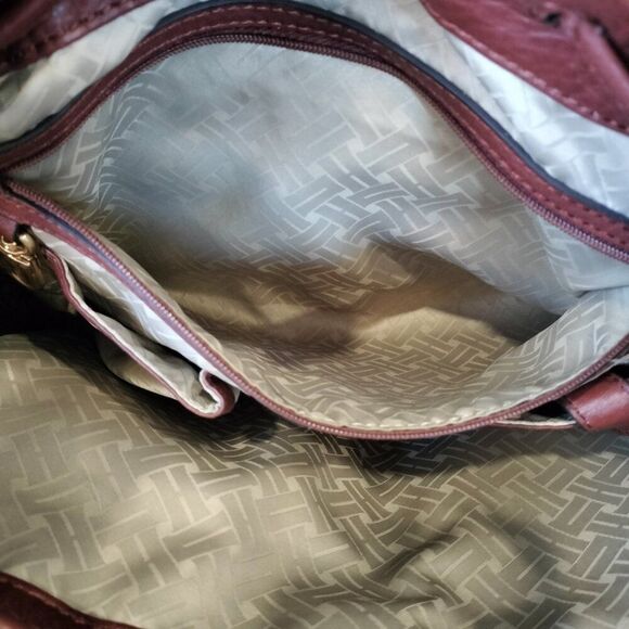 COLE HAAN Reddish Brown Pebbled Leather Adjustable Strap Satchel Shoulder Bag - Picture 6 of 14